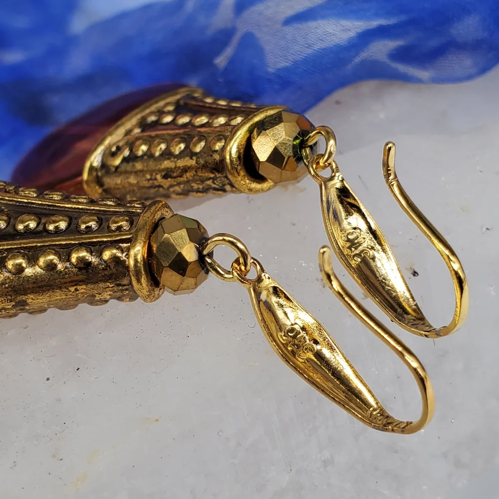 ❤️ Dangling Gold Earrings Resin Amber Honey Color Beads Hypoallergenic Hooks